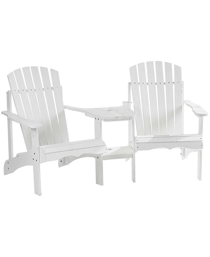 Outsunny Set of 2 Wooden Adirondack Chairs, Outdoor Double Seat with