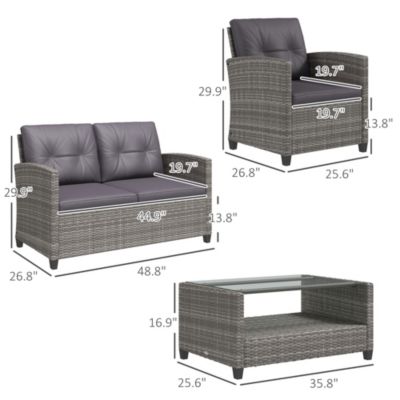 4 Piece Patio Furniture Set, Wicker Loveseat, Chairs & Table,