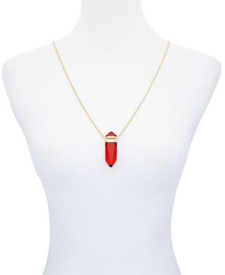 Imitation Red Siam Epoxy Pendant Gold-Tone Long Chain Statement Necklace