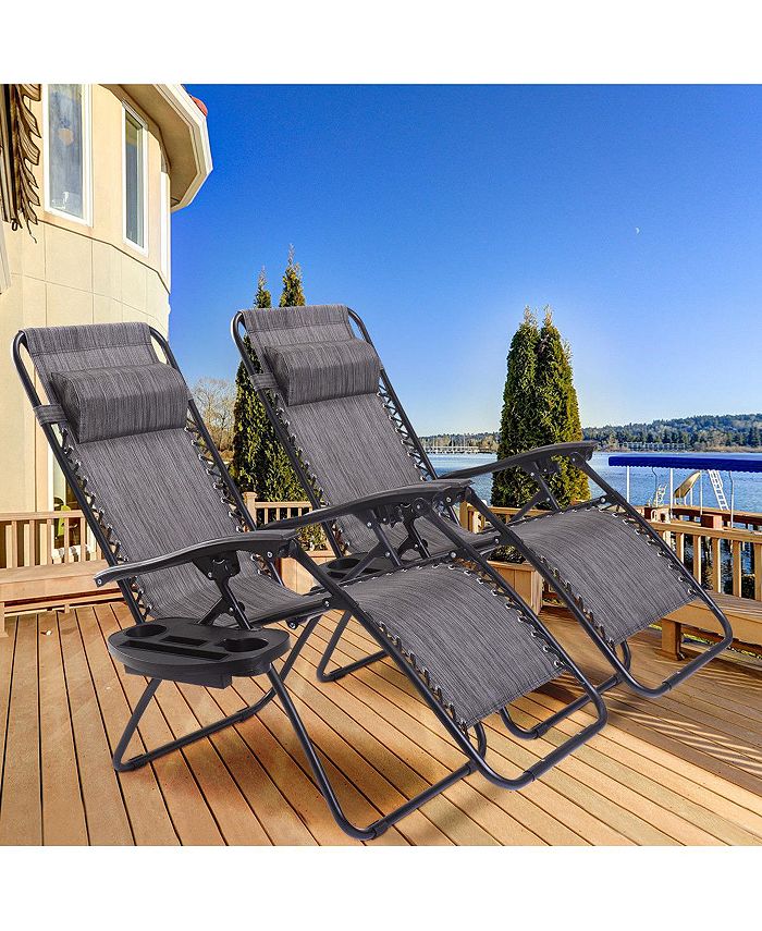 Costway 2PC Folding Zero Gravity Reclining Lounge Chairs Beach Patio W