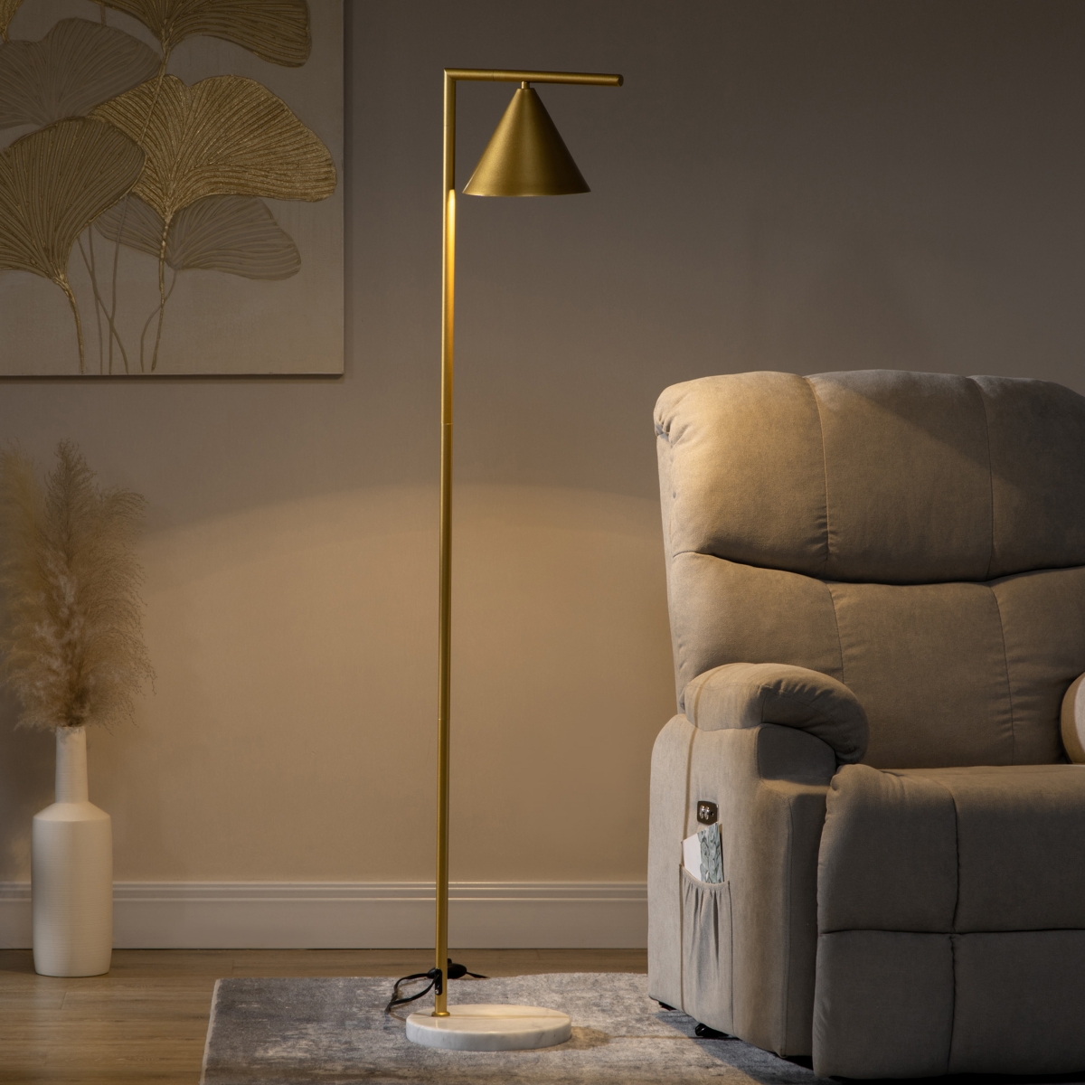 Homcom Floor Lamps for Living Room Standing Lamp w/ Adjustable Head,- Gold
