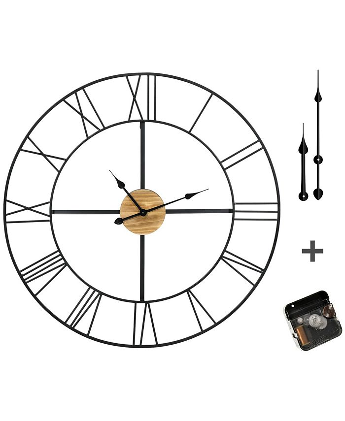 36 Inch Large Wall Clock, Silent Non Ticking Wood Metal