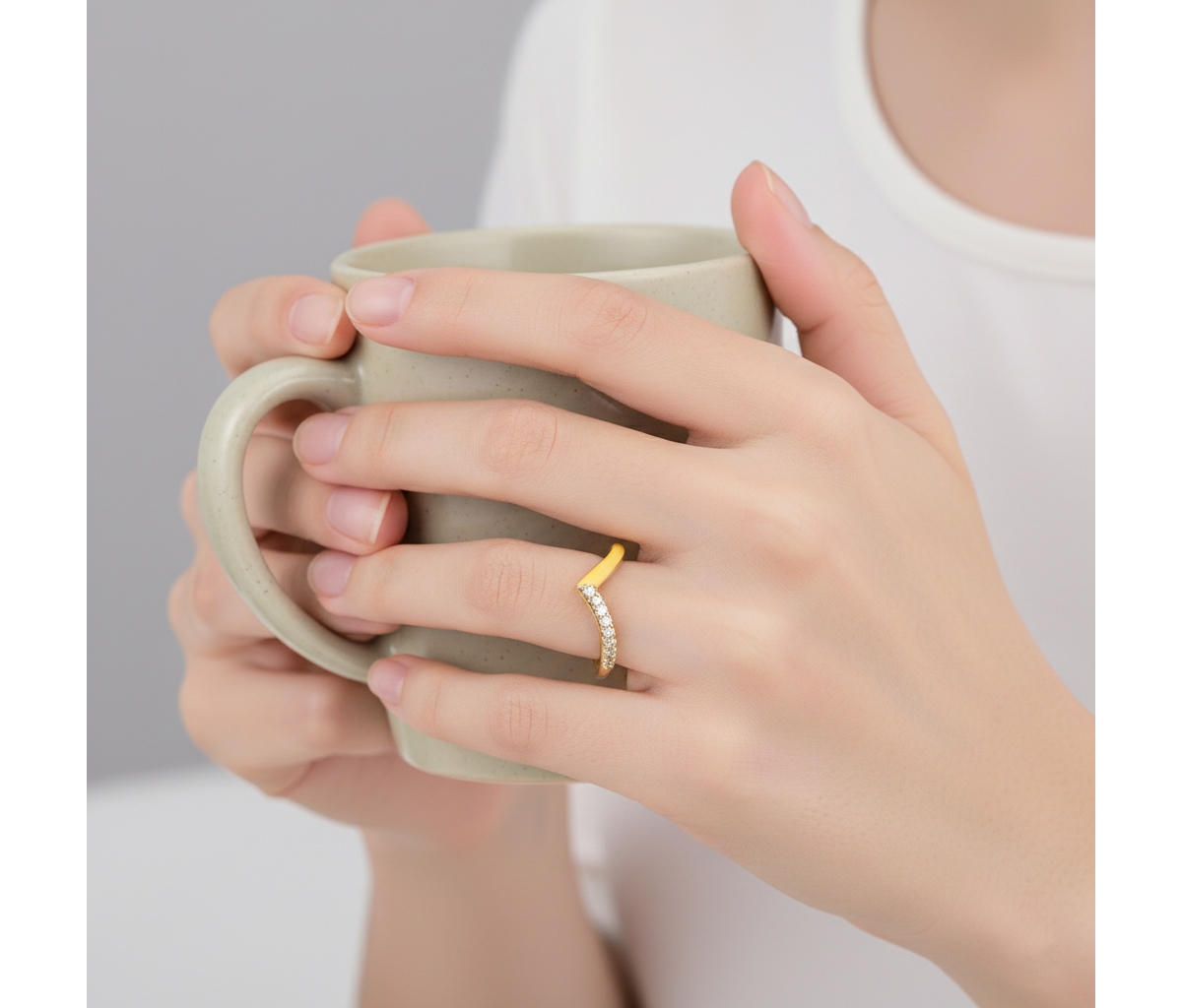 Ra Young Adults/Teens 14k Yellow Gold Plated Enamel 'V' shaped stackable ring