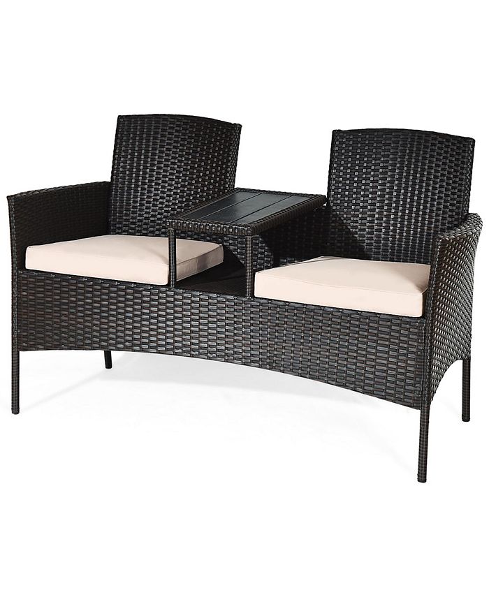 Costway Patio Rattan Conversation Set Loveseat Sofa Cushioned Coffee