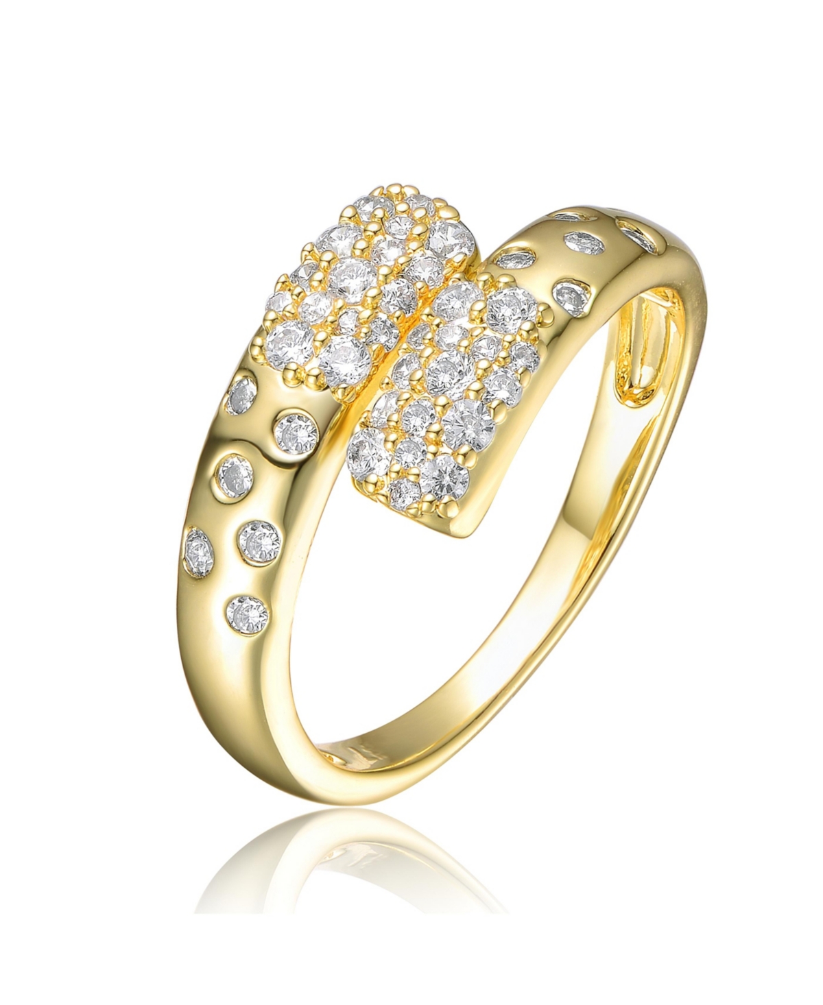 Ra 14K Gold Plated Clear Cubic Zirconia Bypass Ring - Gold