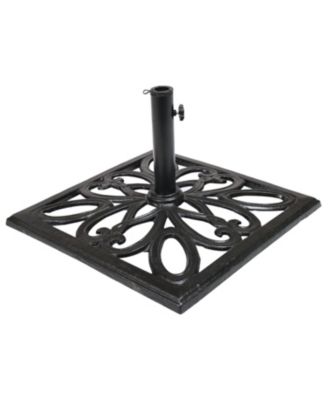 Outdoor Heavy-Duty Cast Iron Decorative Imperial Geometric Design Square Patio Umbrella Base - 16" - Black