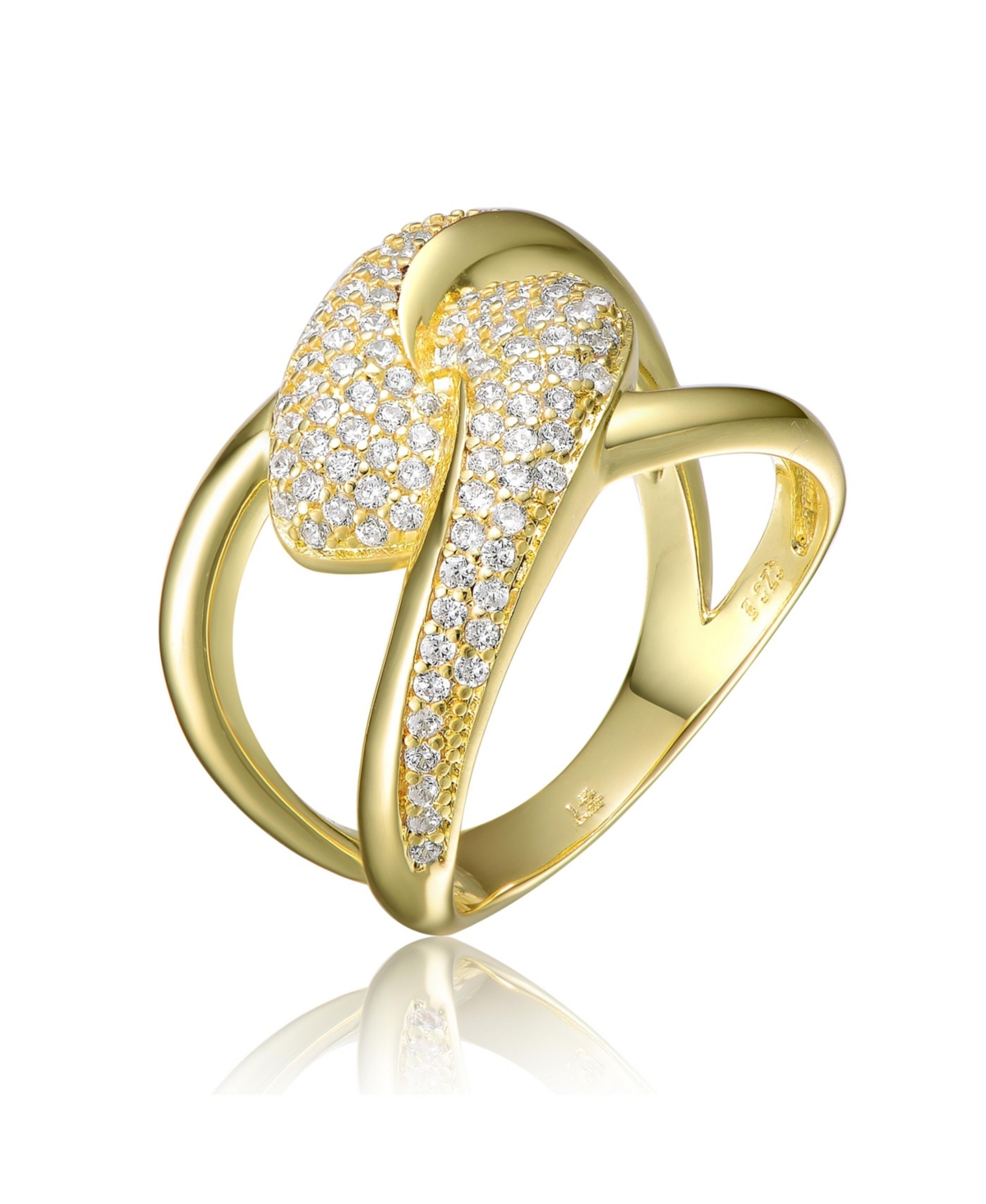 Ra 14K Gold Plated Round Cubic Zirconia Modern Bypass Ring - Gold