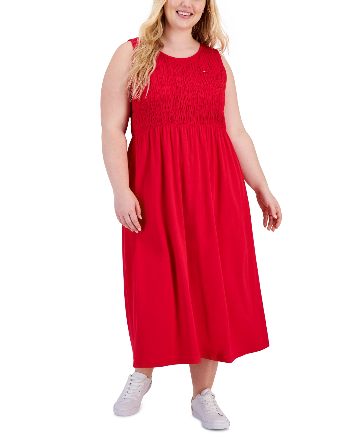 TOMMY HILFIGER PLUS SIZE SMOCKED MAXI DRESS 