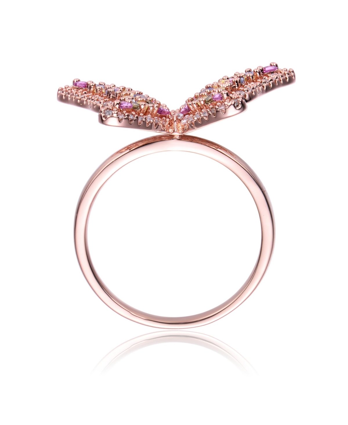 Rachel Glauber Ra 18K Rose Gold Plated Multi Color Cubic Zirconia Butterfly Ring