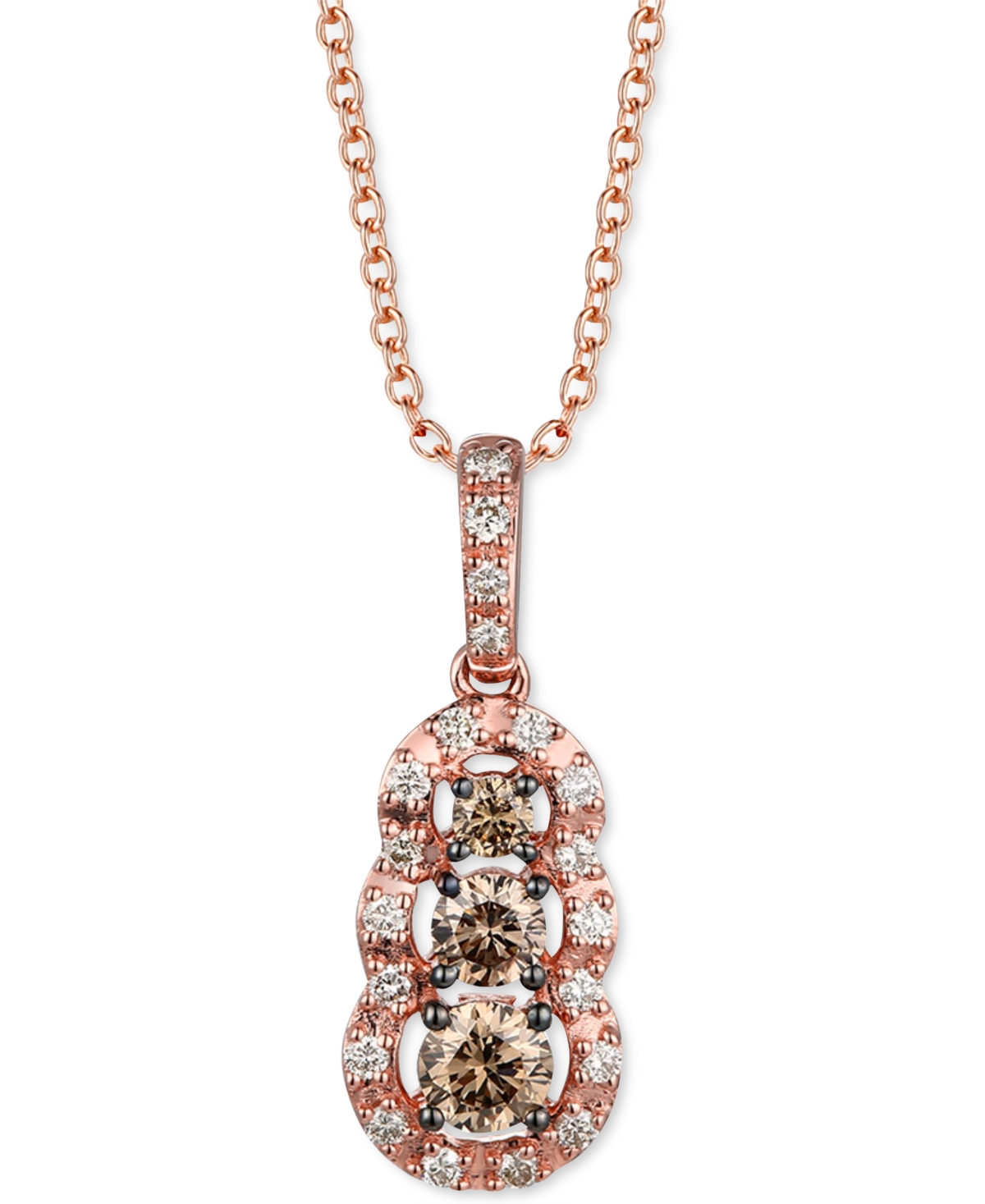 Chocolate Diamond (3/8 ct. t.w.) & Nude Diamond (1/5 ct. t.w.) Graduated 18" Pendant Necklace in 14k Rose Gold - K Strawberry Gold Pendant