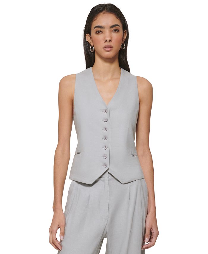 DKNY Women's Button Linen Blend Vest - Macy's
