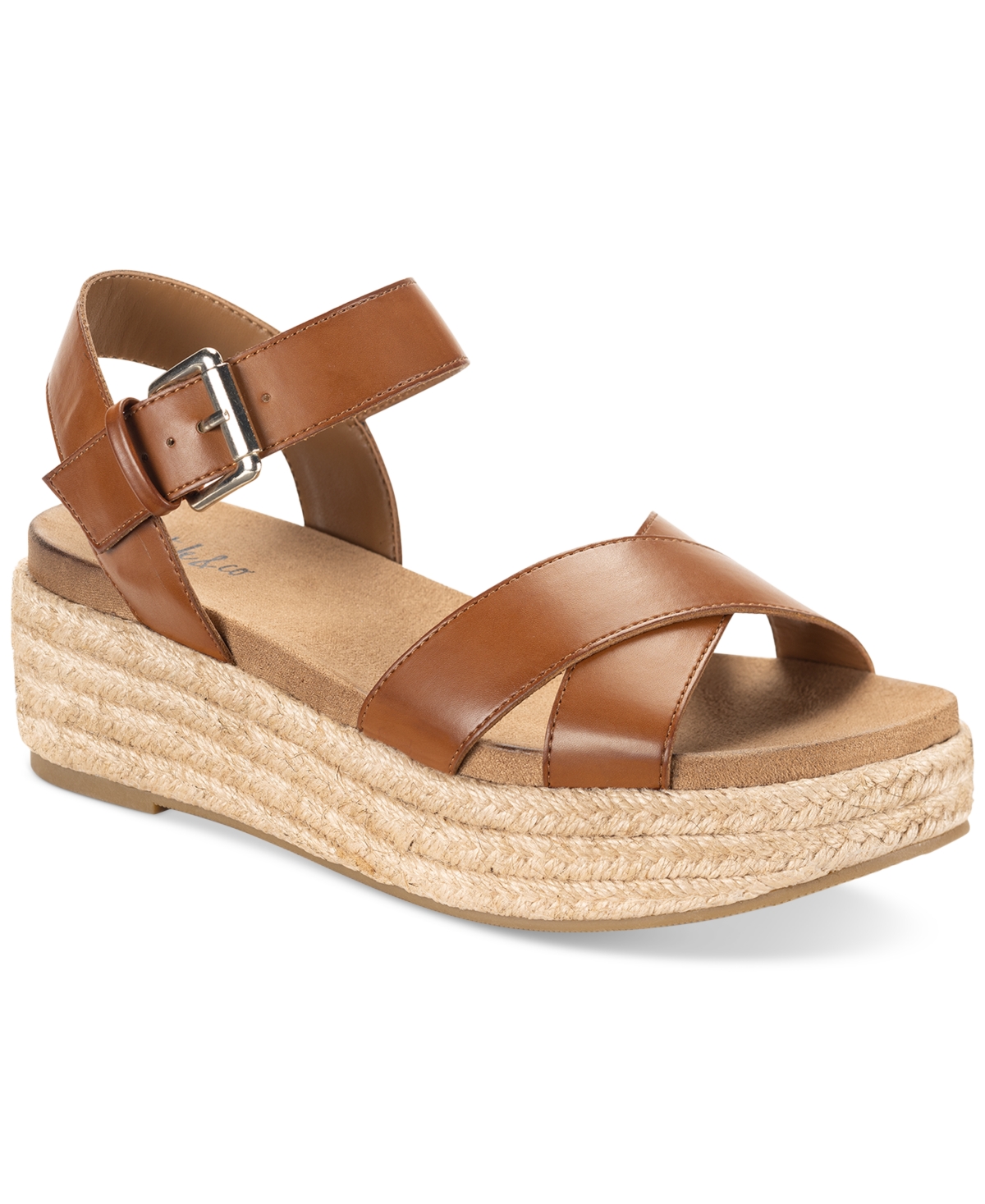 Shop Style & Co Women's Emberr Ankle-strap Espadrille Platform Wedge Sandals, Created For Macy's In Cognac