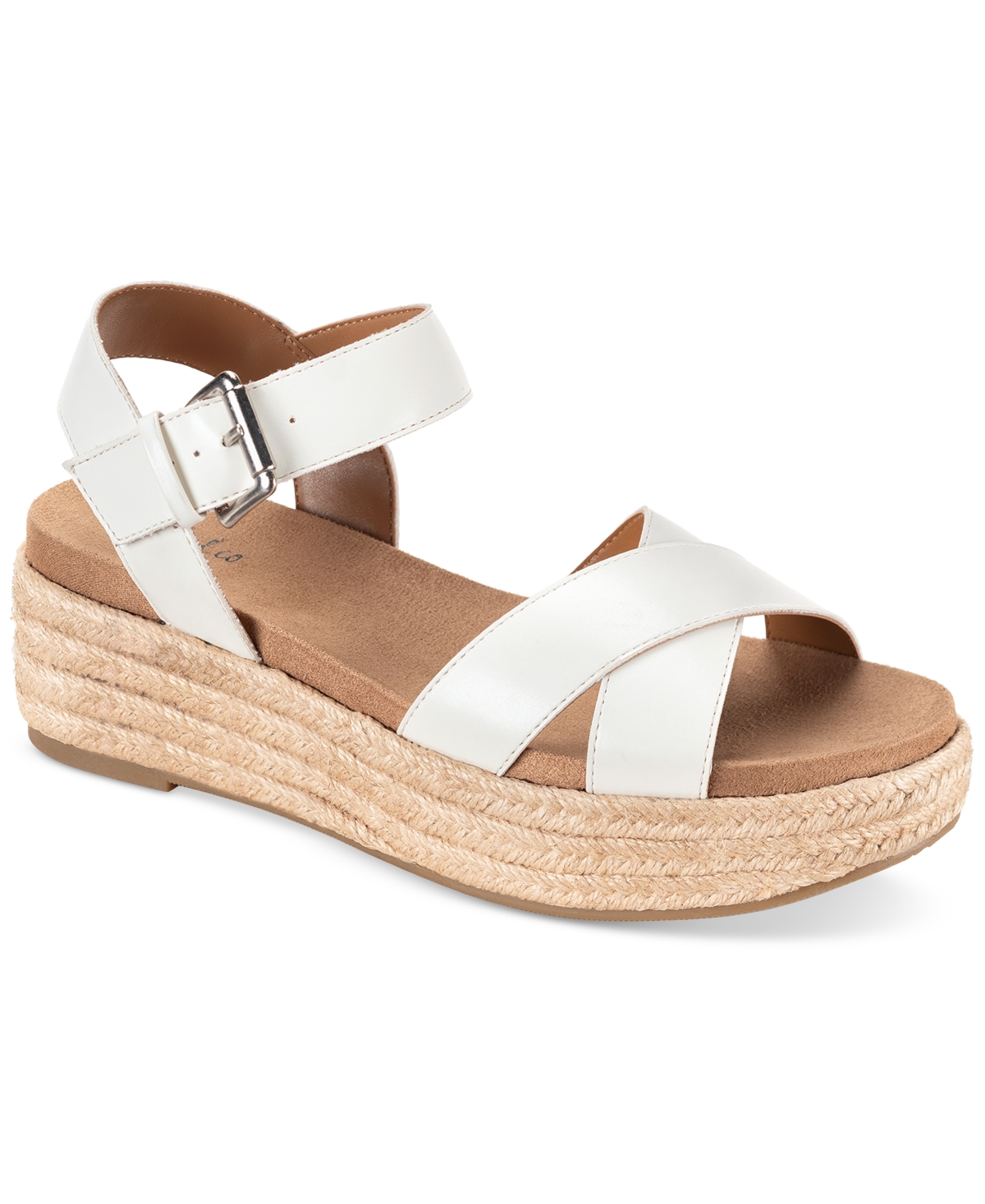 Shop Style & Co Women's Emberr Ankle-strap Espadrille Platform Wedge Sandals, Created For Macy's In White