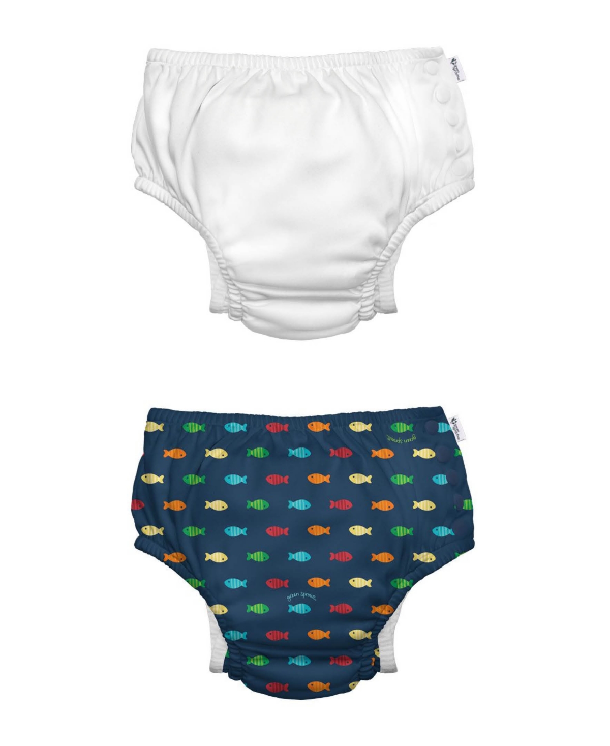 Shop Green Sprouts Baby Boys Or Baby Girls Snap Swim Diaper, Pack Of 2 In Navy Fish Geo