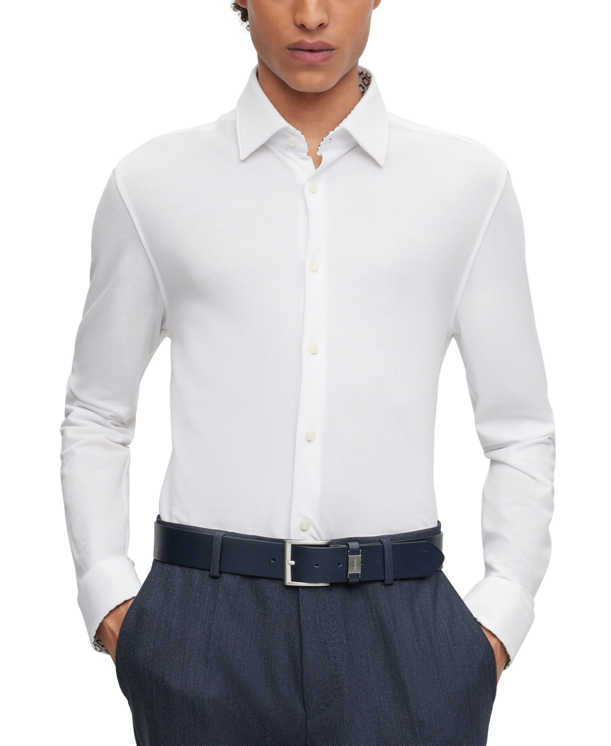 Hugo Boss Casual-fit Long-sleeved Shirt In Cotton Jersey In White