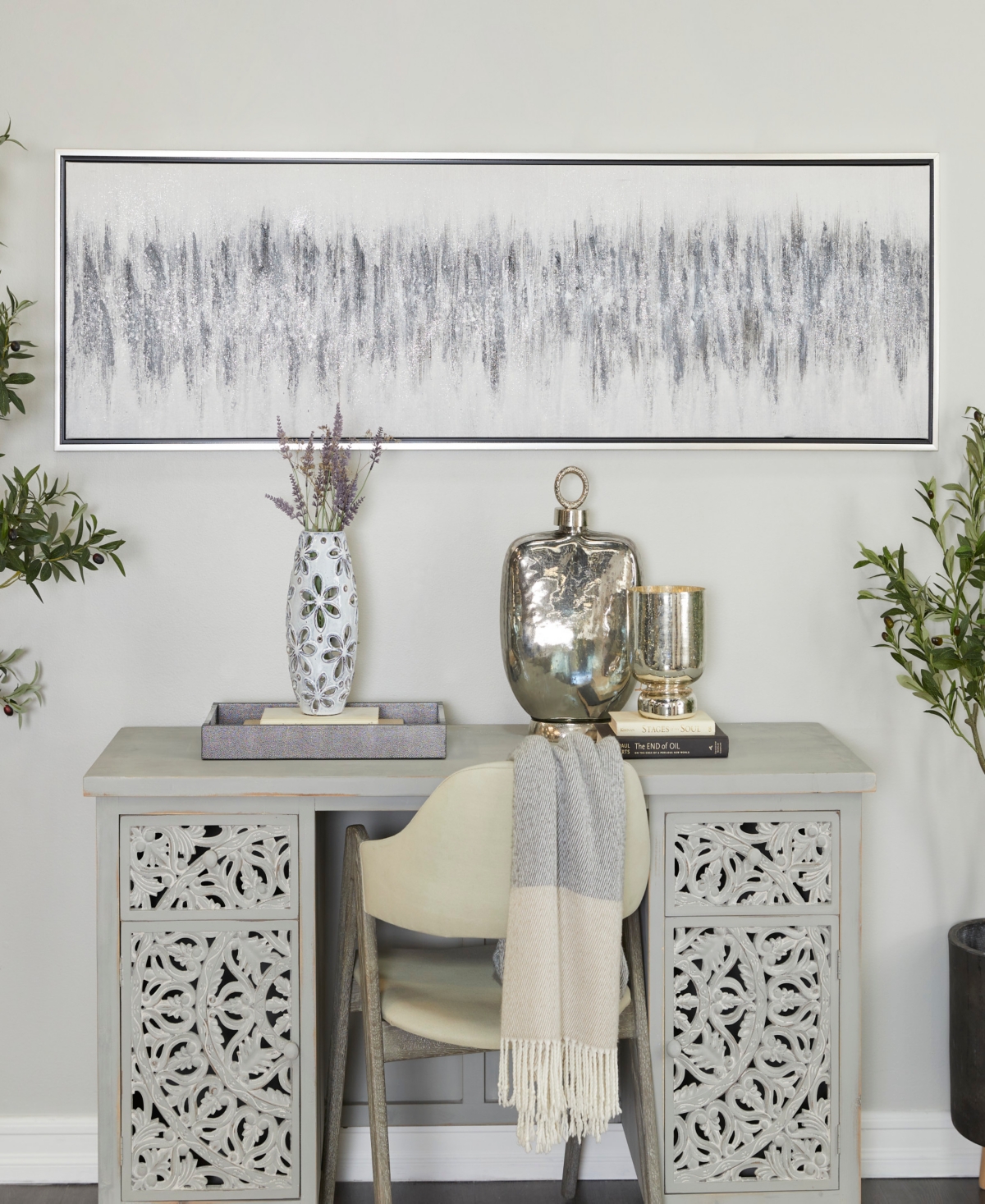 Rosemary Lane Canvas Abstract Framed Wall Art with Silver-Tone Frame, 71