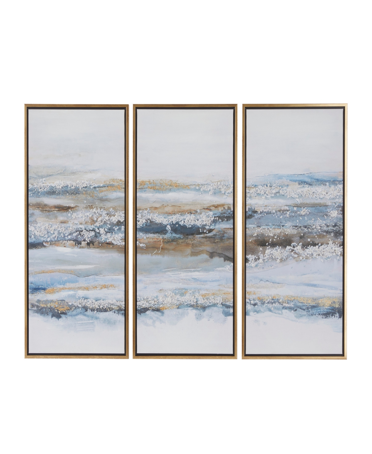 Rosemary Lane Canvas Landscape Framed Wall Art With Gold-tone Frame Set Of 3, 20" X 39" In Blue