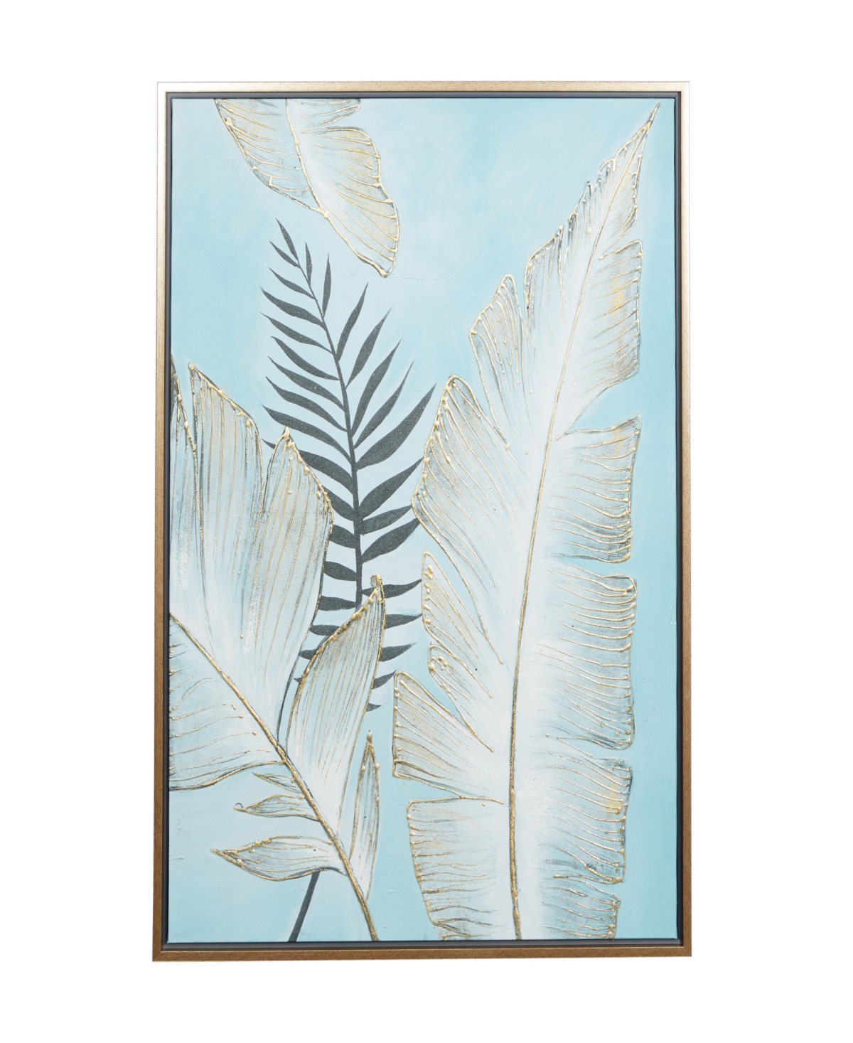 Rosemary Lane Canvas Tropical Leaf Framed Wall Art With Gold-tone Frame, 30" X 1" X 40" In Blue