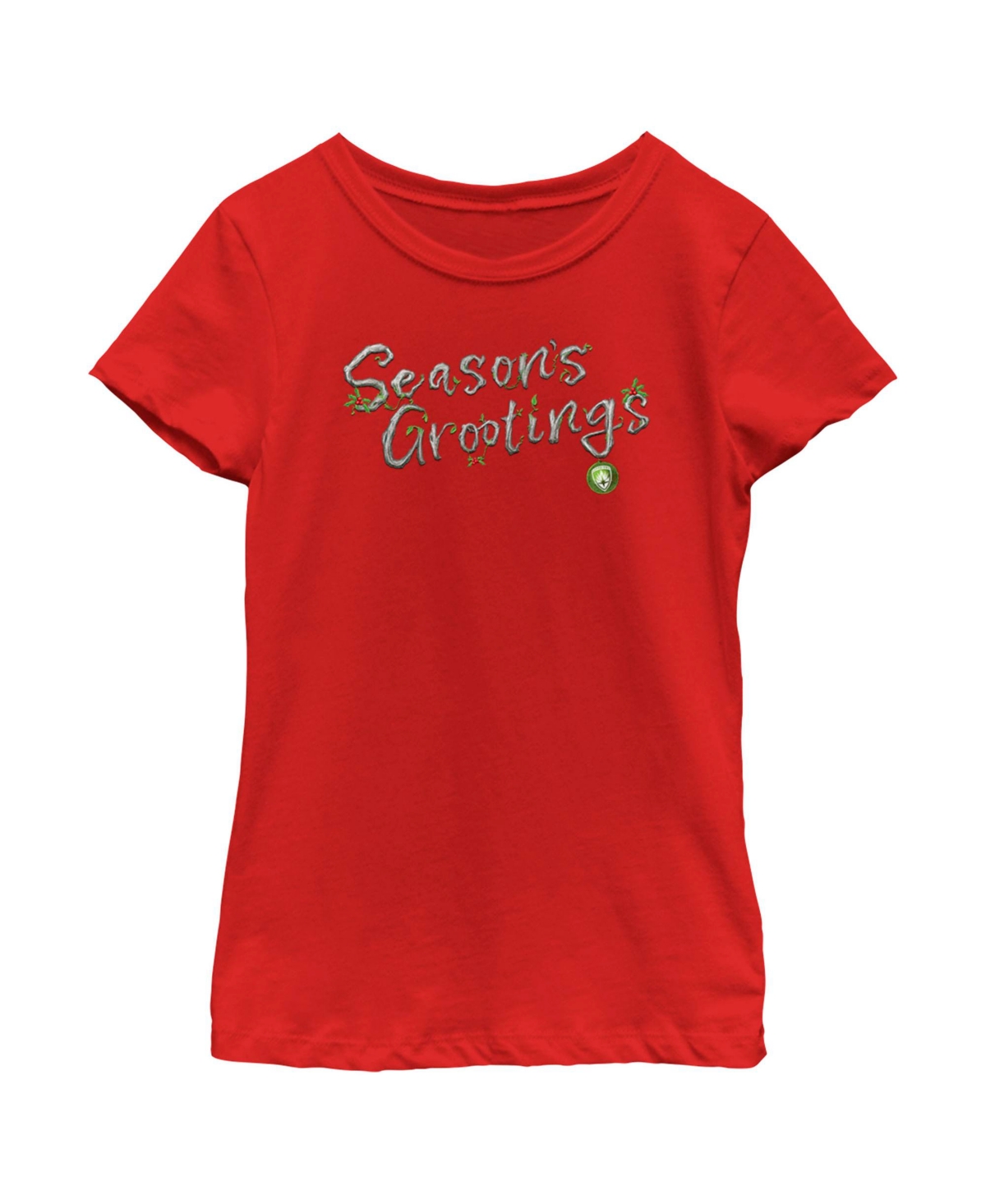 Marvel Girl's Guardians Of The Galaxy Holiday Special Season's Grootings Child T-shirt In Red