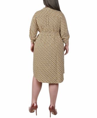 Plus Size 3/4 Roll Tab Sleeve Zippered Shirt Dress