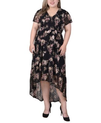 handkerchief hem chiffon dress Petite 3/4 Sleeve Belted Chiffon Hankerchief Hem Dress Honey Wallflower / PS