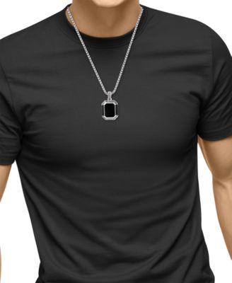 EFFY&reg; Men's Onyx & Black Spinel 22" Pendant Necklace in Sterling Silver