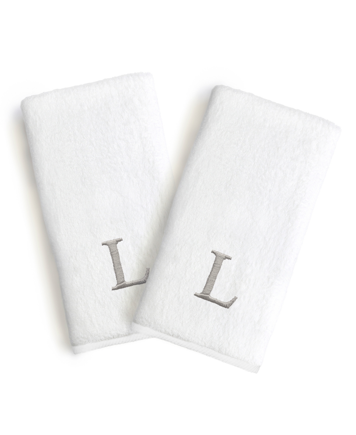 Linum Home Bookman Gray Font Monogrammed Luxury 100% Turkish Cotton Novelty 2-piece Hand Towels, 16" X 30" In Gray - L