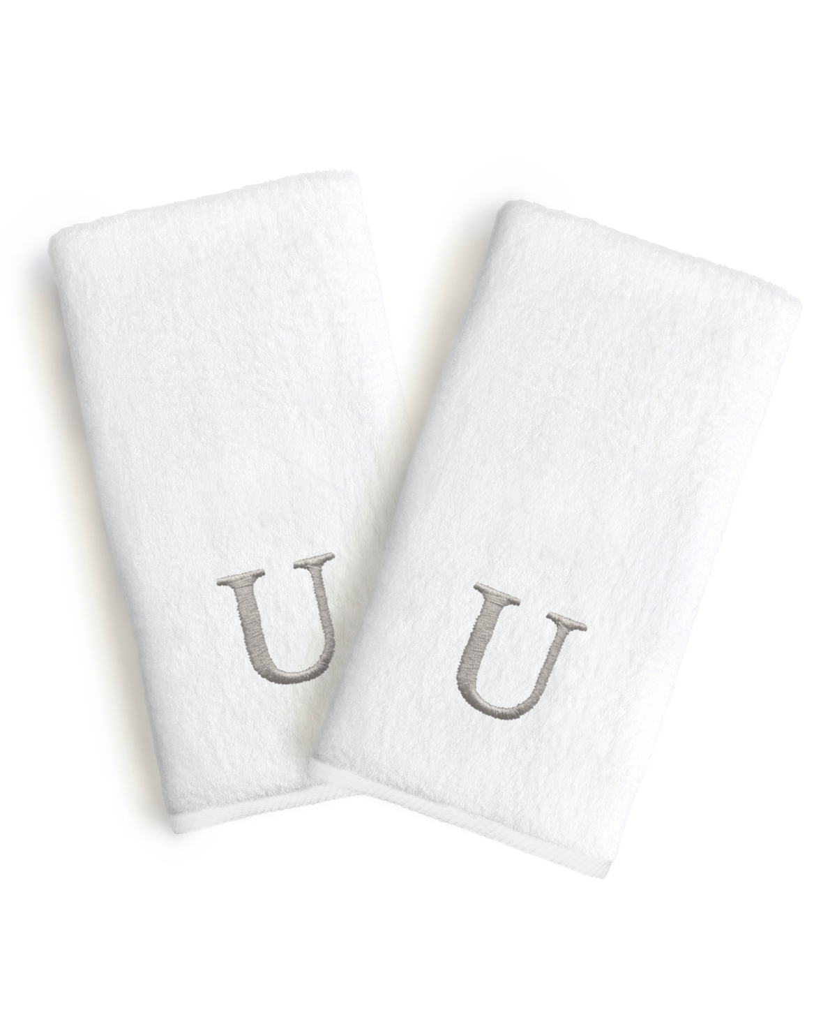 Linum Home Bookman Gray Font Monogrammed Luxury 100% Turkish Cotton Novelty 2-piece Hand Towels, 16" X 30" Bedd In Gray - U