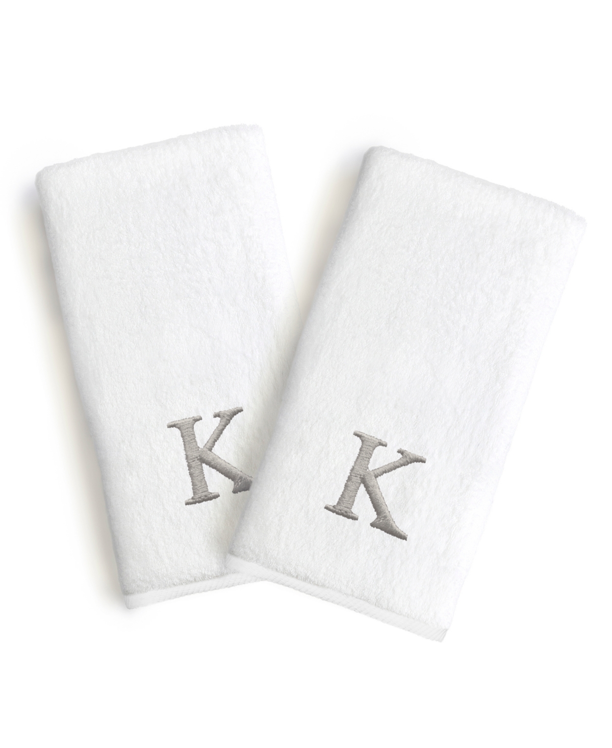 Linum Home Bookman Gray Font Monogrammed Luxury 100% Turkish Cotton Novelty 2-piece Hand Towels, 16" X 30" In Gray - K