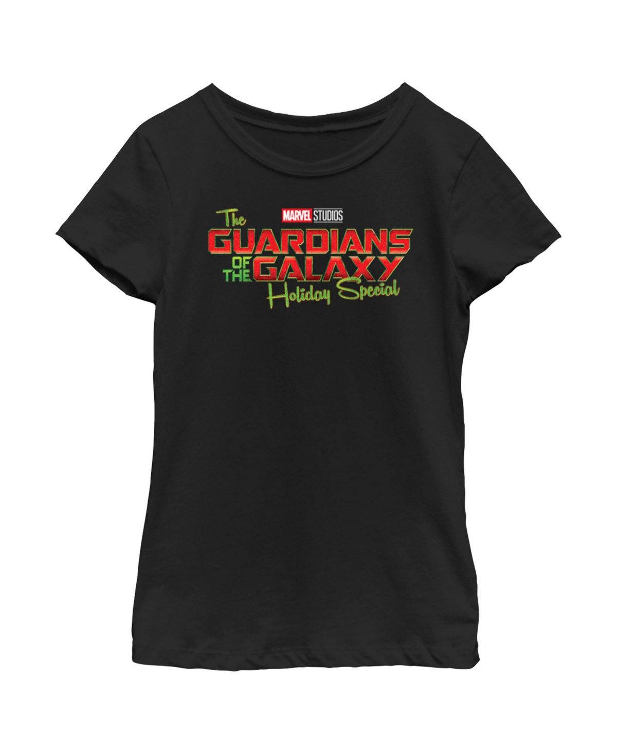 Marvel Girl's Guardians Of The Galaxy Holiday Special Red And Green Logo Child T-shirt In Black