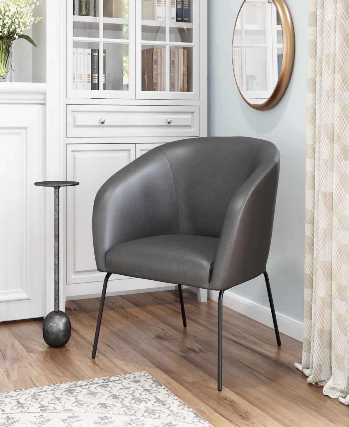Zuo Steel, Polyester Quinten Boho Chic Accent Chair - Vintage-like Gray, Gold