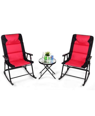 3 PCS Outdoor Folding Rocking Chair Table Set Bistro Sets Patio Furniture