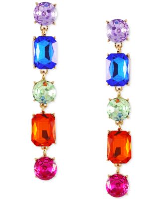Gold-Tone Rainbow Mixed Crystal Linear Drop Earrings