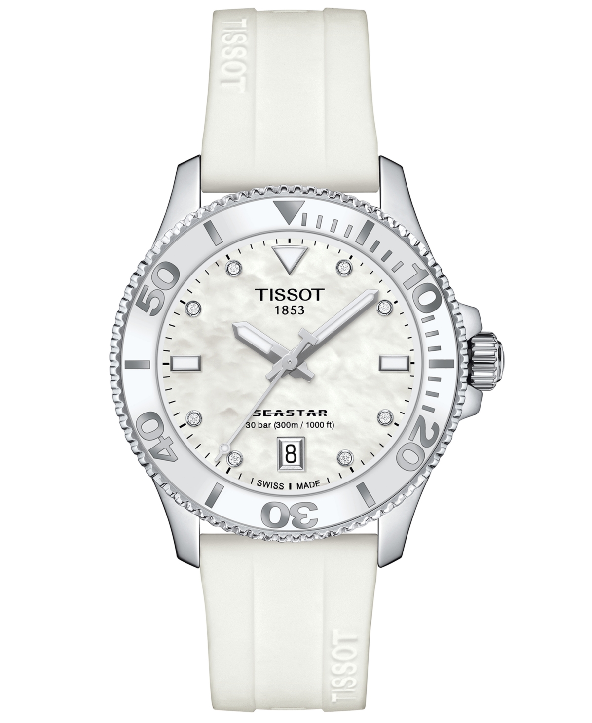 Tissot Women's Swiss Seastar 1000 White Silicone Strap Watch 36mm In No Color