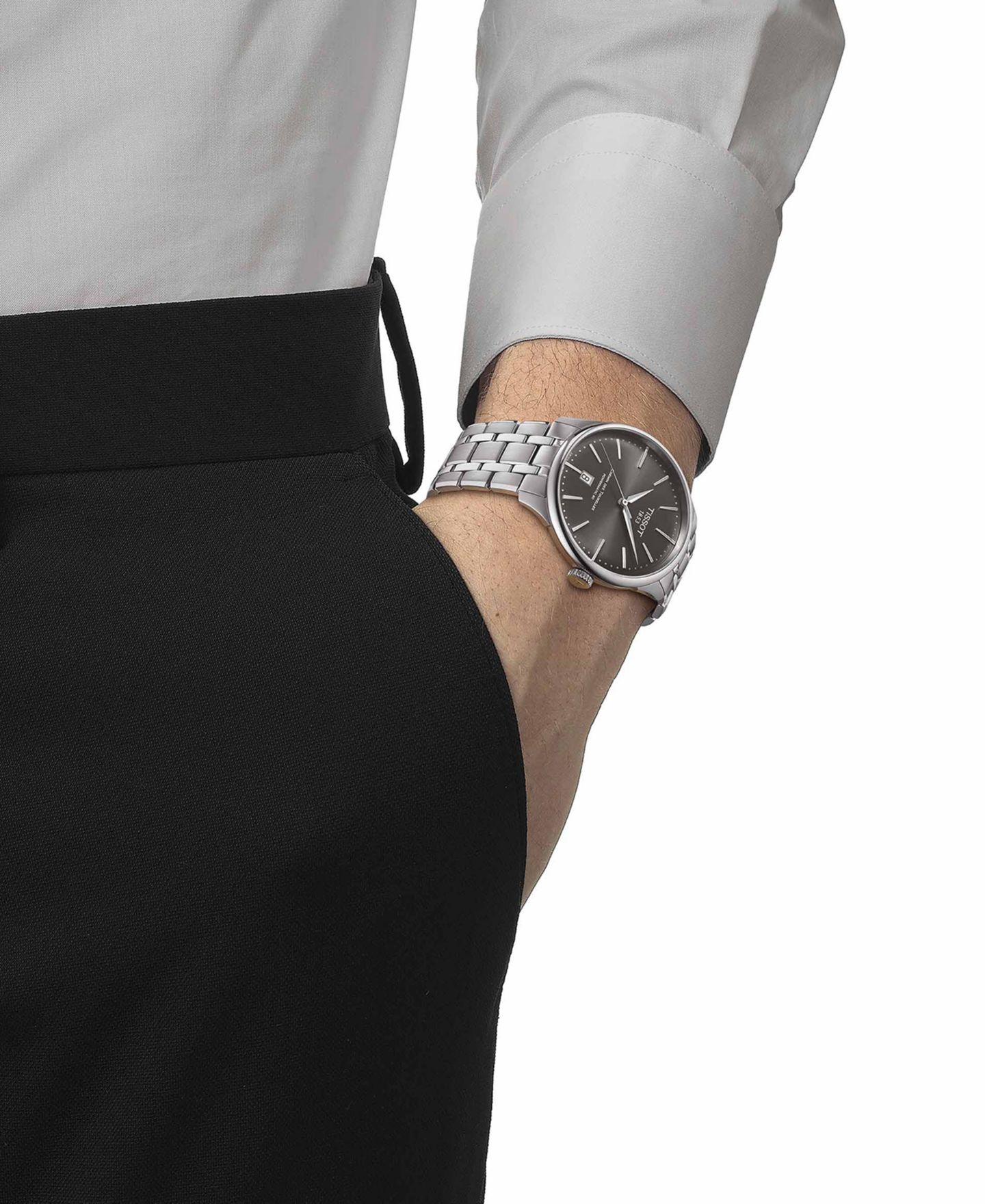 Часы Tissot Unisex Swiss Automatic Chemin des Tourelles Powermatic 80 Stainless Steel Bracelet Watch 39mm — фото 5