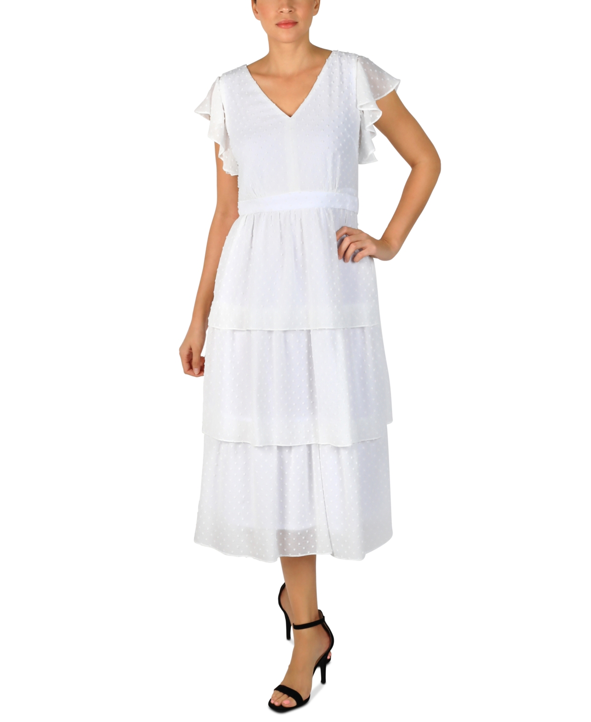 Julia Jordan Flutter-sleeve Chiffon Midi Dress In Ivory