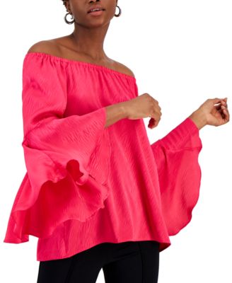 Fever - Women's Jacquard Off-The-Shoulder Symphony Sleeve Top