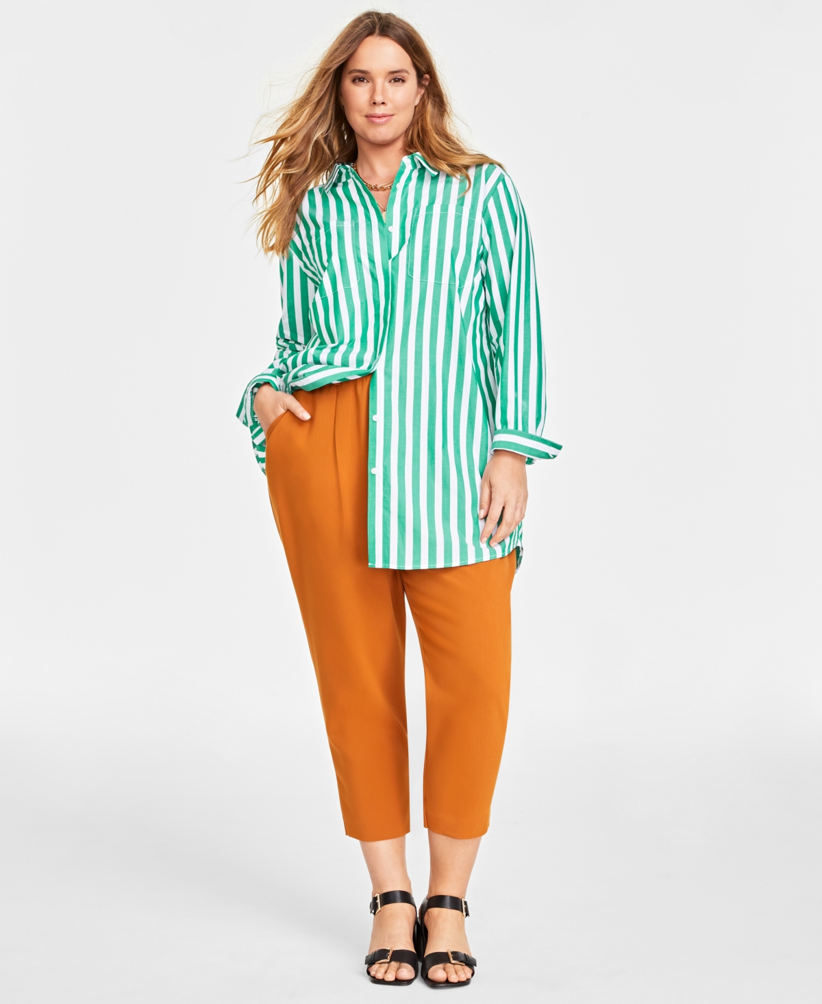 ON 34TH PLUS SIZE COTTON TUNIC SHIRT, CREATED FOR MACY'S