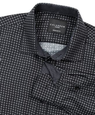 Calabrum - Men's Classic-Fit Non-Iron Geo-Print Performance Dress Shirt