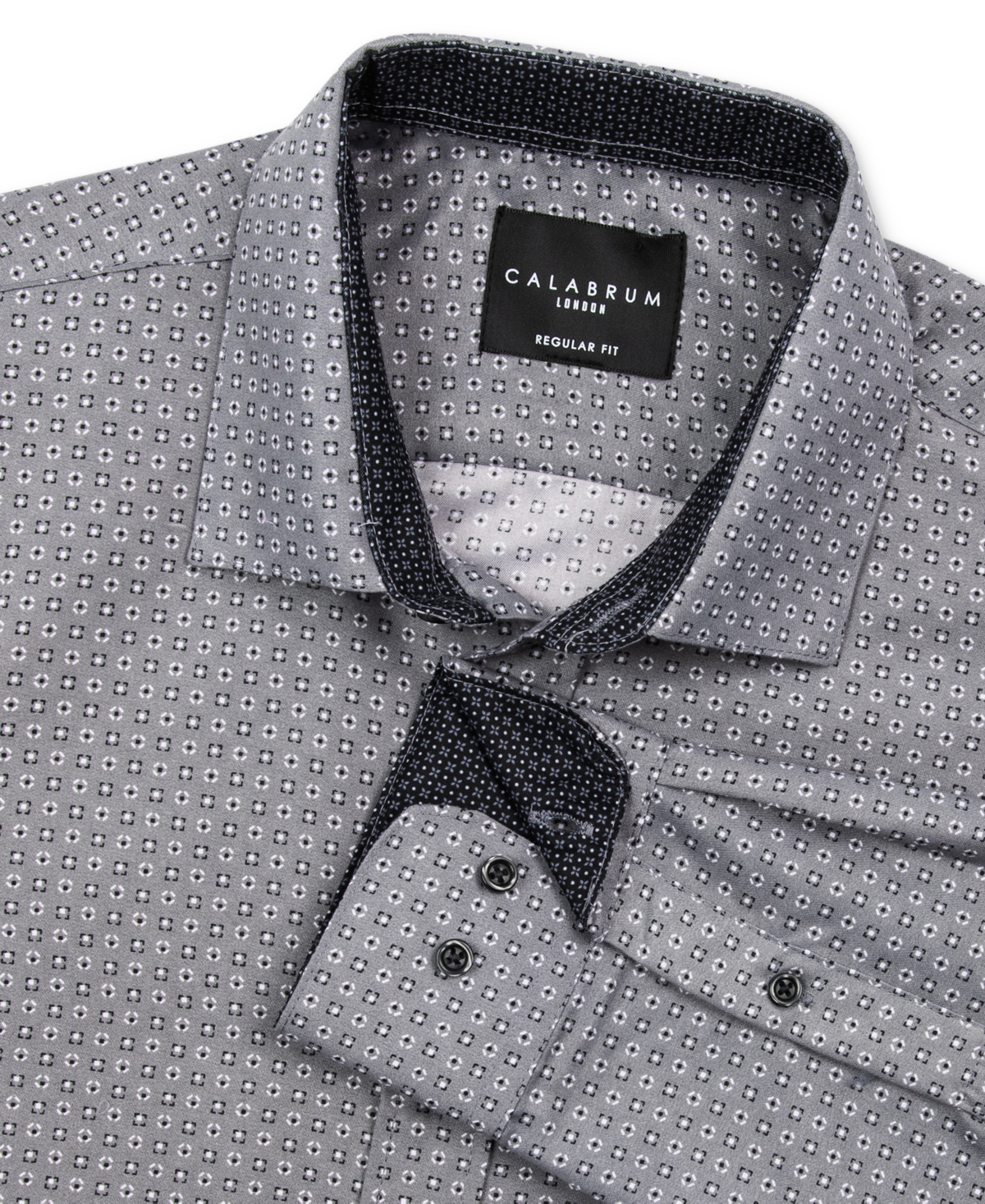 Calabrum Men's Regular Fit Micro Geo Print Wrinkle Free Performance Dress Shirt