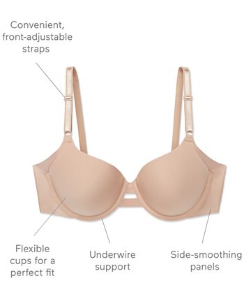 Warners No Side Effects Bra 36C Underwire Satin Padded Cups Back Smoothing  01356