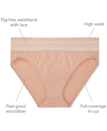 Buy Warner's Women's Blissful Benefits Dig-Free Comfort Waistband with Lace  Microfiber Hi-Cut 3-Pack 5109w, Black/Toasted Almond/Lace Dot, Small at