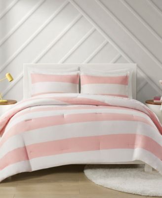 Shop Urban Habitat Closeout  Kids Sammie Cotton Cabana Stripe Reversible Comforter Set With Rainbow Revers In Pink