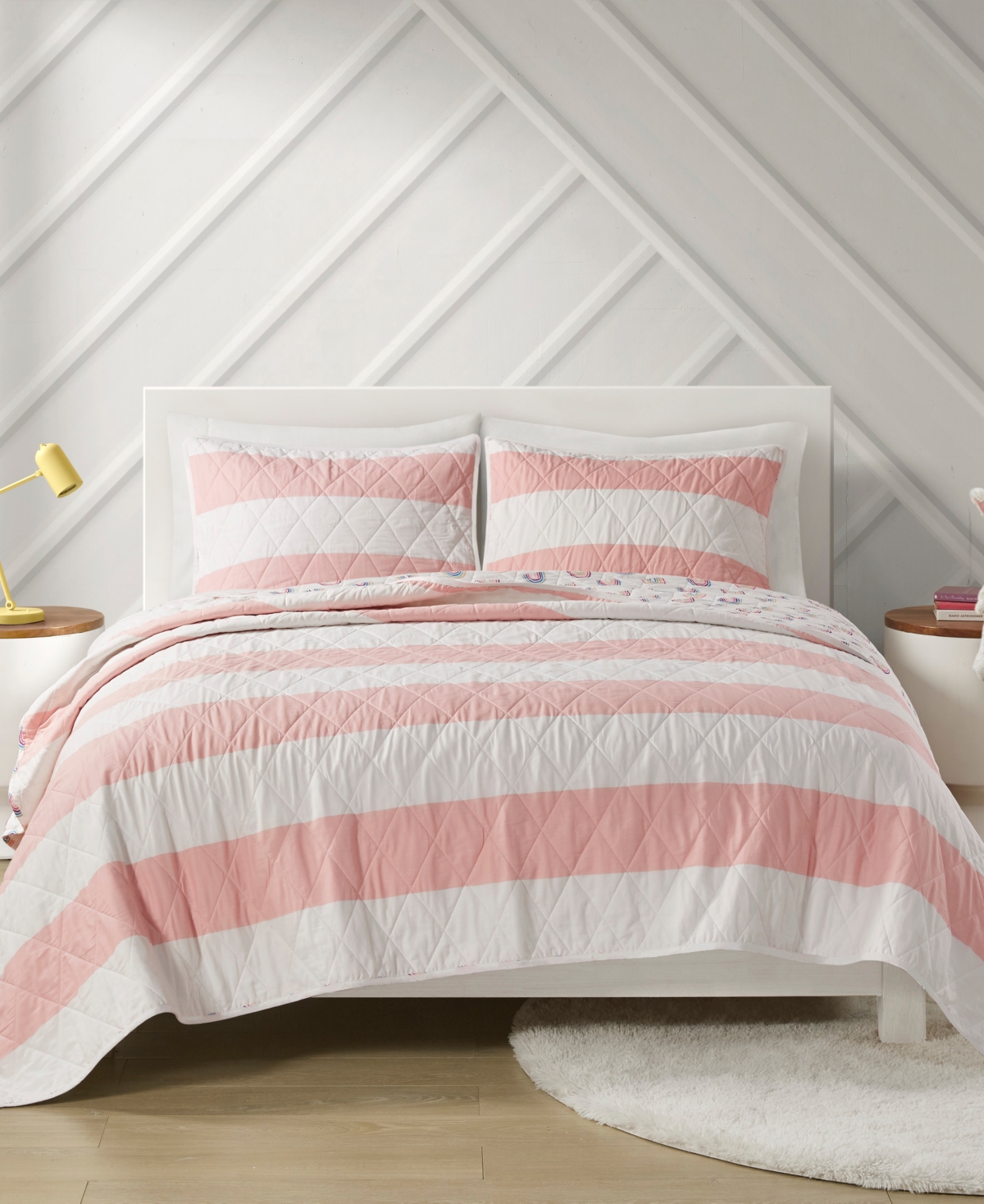 Shop Urban Habitat Kids Sammie Cotton Cabana Stripe Reversible 3-piece Quilt Set, Twin In Pink