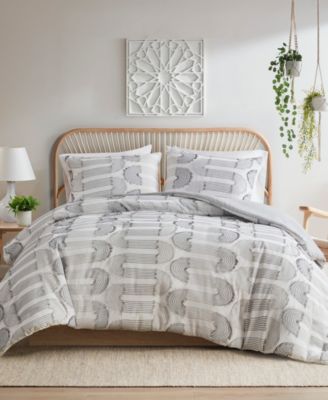 Intelligent Design Astoria Clip Jacquard Duvet Cover Set Collection Bedding In Grey