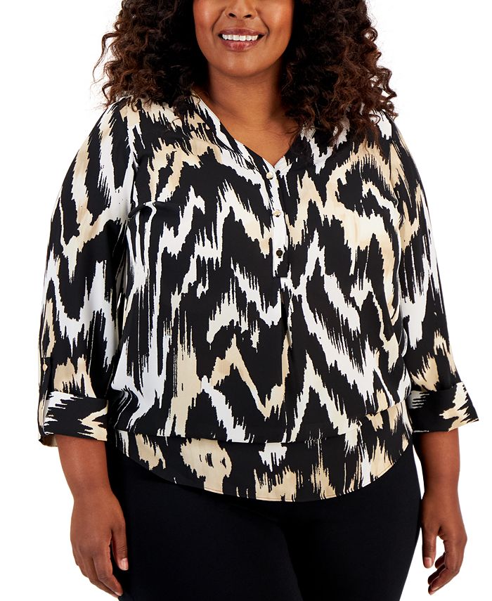 JM Collection Plus Size Printed Utility Top, Created for Macy's