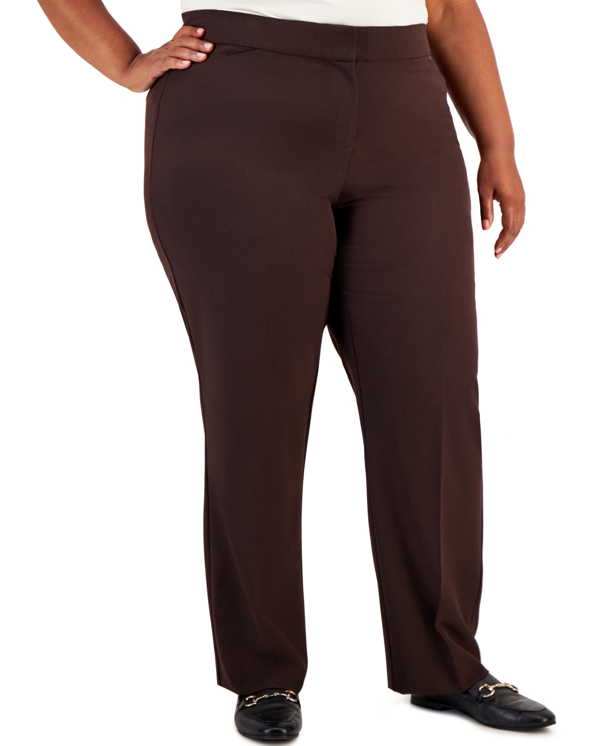 Plus & Petite Plus Size Curvy-Fit Straight-Leg Pants, Created for Macy's - Deep Black