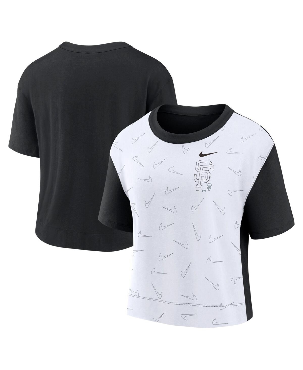 Shop Nike Women's  Black, White San Francisco Giants Line Up High Hip Fashion T-shirt In Black,white
