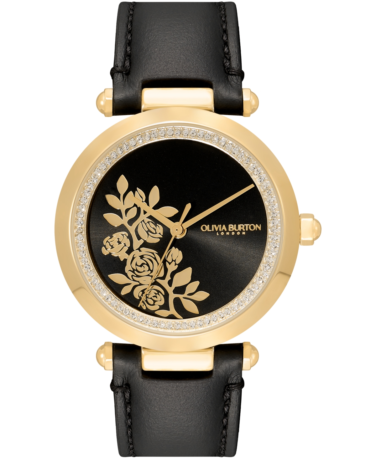 Women's Signature Floral Black Leather Strap Watch 34mm - Black