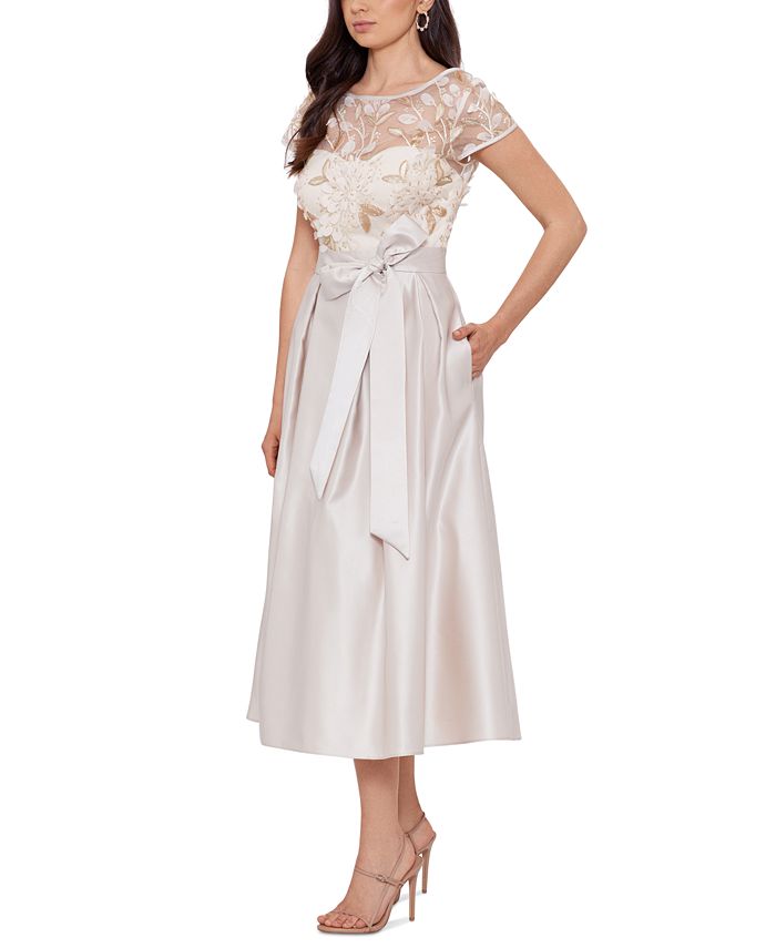 XSCAPE Petite BoatNeck ShortSleeve TieWaist Fit & Flare Dress Macy's